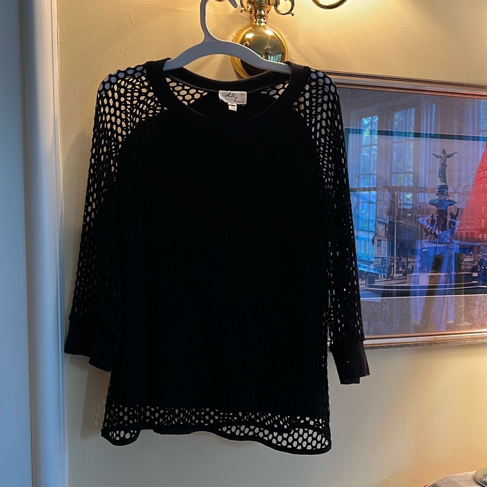 Milly black “fishnet” sweater/top. Size 10